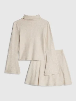 River Island Beige Girls Cosy Long Sleeve Top and Skort Set