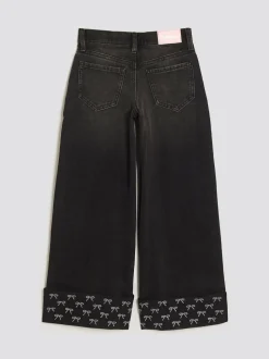 River Island Black Bow Hem Hotfix Wide Leg Jeans