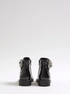 River Island Black Diamante Bow Boots