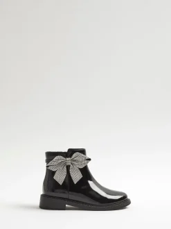 River Island Black Diamante Bow Boots