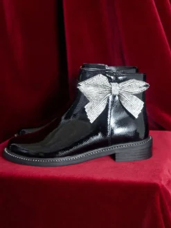 River Island Black Diamante Bow Boots