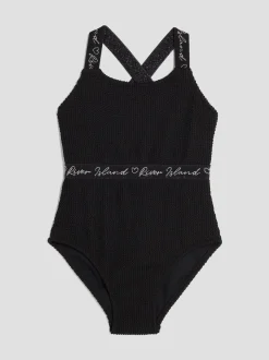 River Island Black Elastic Textured Swimsuit