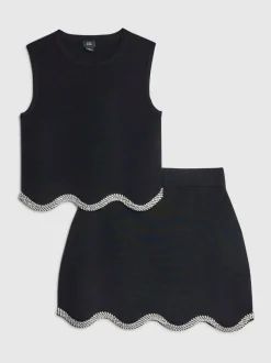 River Island Black Embellished Vest & Skirt Set