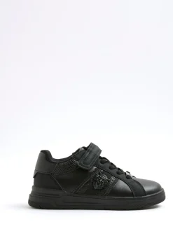 River Island Black Faux Leather Lion Head Trainers
