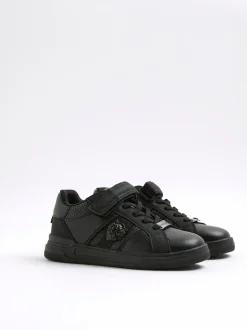 River Island Black Faux Leather Lion Head Trainers