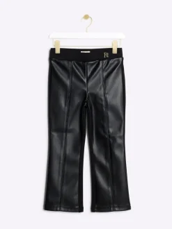 River Island Black Faux Leather Front Kickflare Trousers