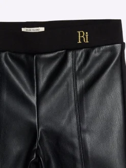 River Island Black Faux Leather Front Kickflare Trousers