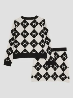 River Island Black Girls Argyle Cardigan and Skirt Set