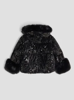 River Island Black Girls Sequin Puffer Coat