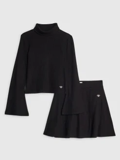River Island Black Girls Cosy Long Sleeve Top and Skort Set