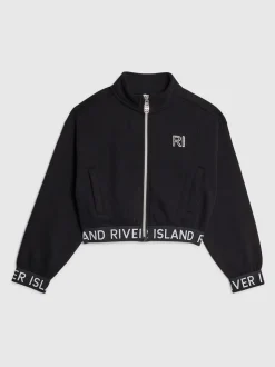 River Island Black Girls Waistband Bomber Jacket