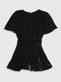 River Island Black Girls Velvet Bow Playsuit