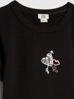 River Island Black Grafitti Waistband Crop Top & Wide Leg Joggers Set