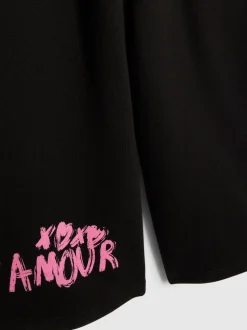 River Island Black Grafitti Waistband Crop Top & Wide Leg Joggers Set