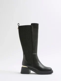 River Island Black Gusset Knee High Boots