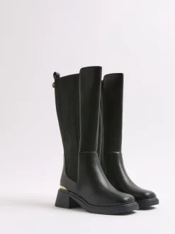 River Island Black Gusset Knee High Boots