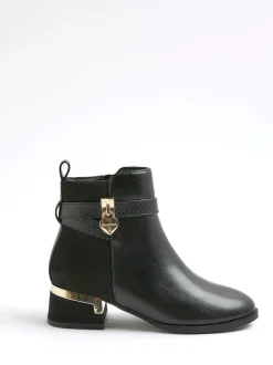 River Island Black Heart Lock Ankle Boots