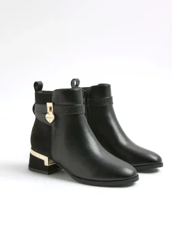 River Island Black Heart Lock Ankle Boots