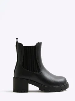 River Island Black Heart Heeled Chelsea Boots