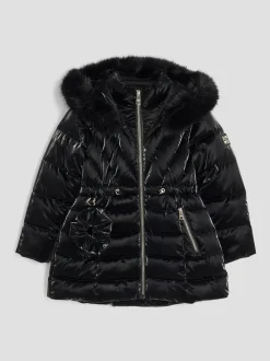 River Island Black High Shine Glam Padded Coat