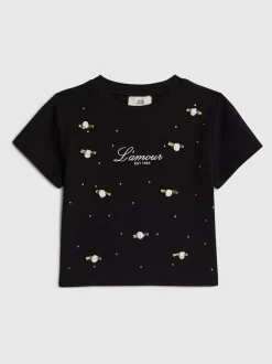 River Island Black Lamour Rosette Baby T-Shirt