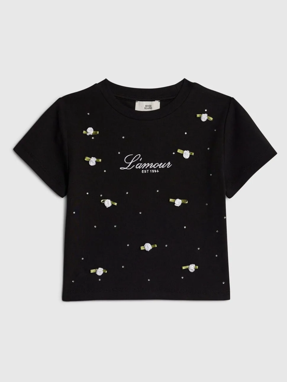 River Island Black Lamour Rosette Baby T-Shirt