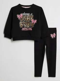 River Island Black Leopard Girl Vibe Sweatshirt & Legging Set