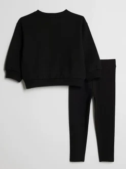 River Island Black Leopard Girl Vibe Sweatshirt & Legging Set