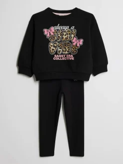 River Island Black Leopard Girl Vibe Sweatshirt & Legging Set