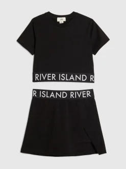 River Island Black Logo Waistband T-Shirt & Skort Set