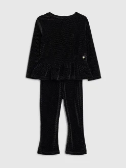 River Island Black Long Sleeve Velvet Peplum Top & Leggings Set