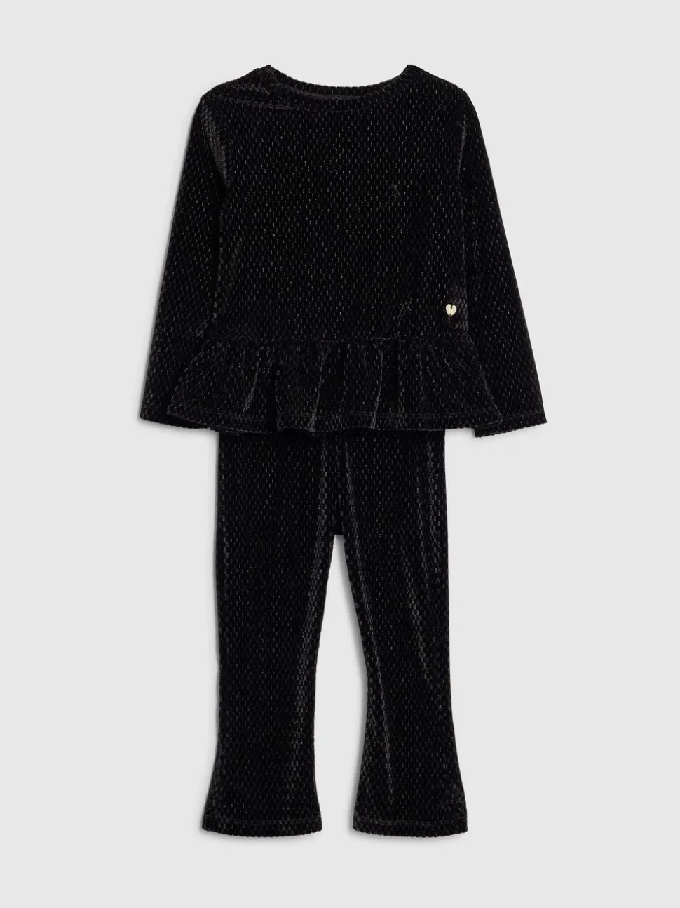 River Island Black Long Sleeve Velvet Peplum Top & Leggings Set