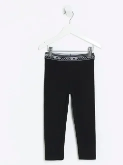 River Island Black Mini Girls Waistband Rib Leggings