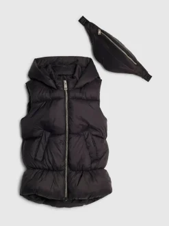 River Island Black Padded Hooded Gilet & Bag