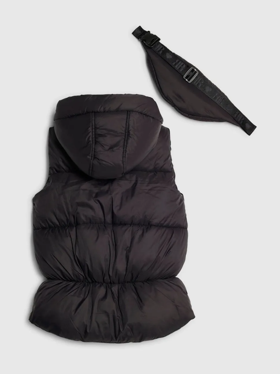 River Island Black Padded Hooded Gilet & Bag