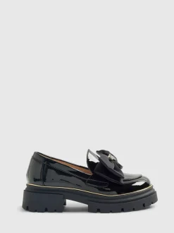 River Island Black Patent Bow Chunky Loafer Shoes