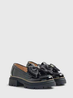 River Island Black Patent Bow Chunky Loafer Shoes