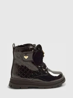 River Island Black Patent Monogram Boots