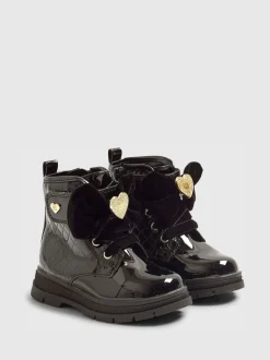 River Island Black Patent Monogram Boots