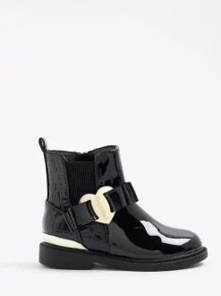 River Island Black Patent Heart Bow Chelsea Boots