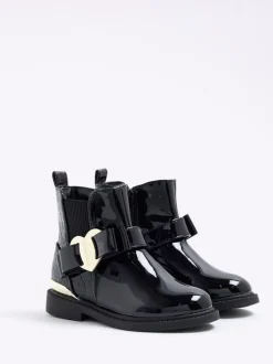 River Island Black Patent Heart Bow Chelsea Boots