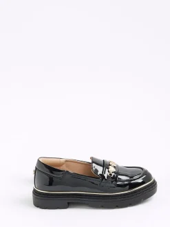 River Island Black Patent Flower Chain Loafers