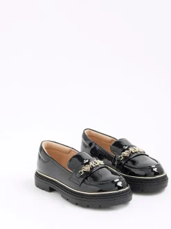 River Island Black Patent Flower Chain Loafers