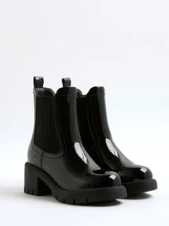 River Island Black Patent Heart Print Heeled Chelsea Boots