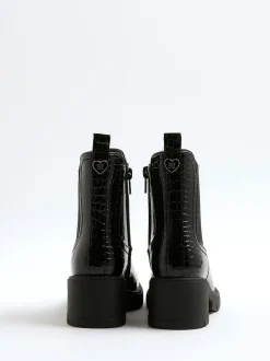 River Island Black Patent Heart Print Heeled Chelsea Boots