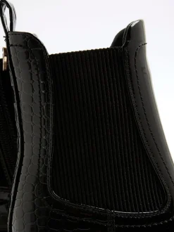 River Island Black Patent Heart Print Heeled Chelsea Boots