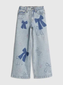River Island Blue Bow Patchwork Wide Leg Jeans