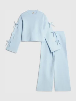 River Island Blue Bow Sleeve Top & Joggers Set