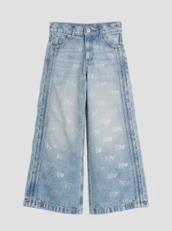 River Island Blue Girls Hotfix Logo Jeans