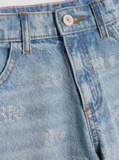 River Island Blue Girls Hotfix Logo Jeans